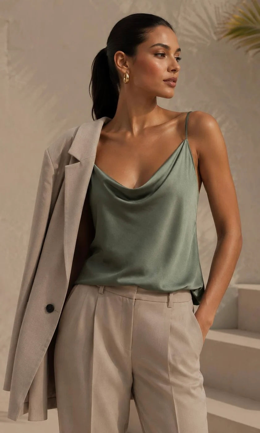 Cowl Neck Satin Camisole Top