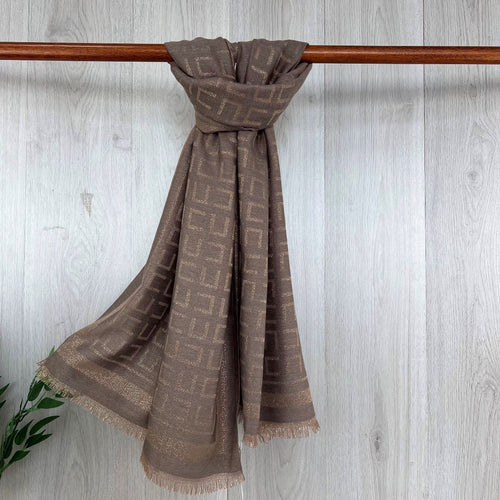 Gold Thread Geometric Print Scarf