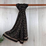 Gold Thread Geometric Print Scarf
