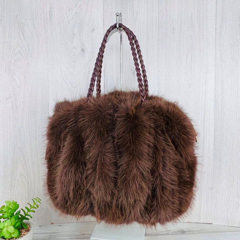 Plaited Strap Faux Fur Bag