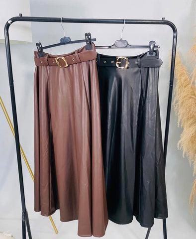 Faux Leather A Line Skirt