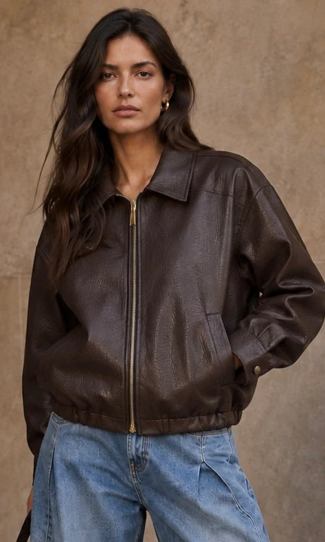 Mia Faux Leather Bomber