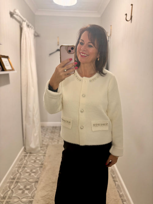 Crystal Embellished Cream Jacket