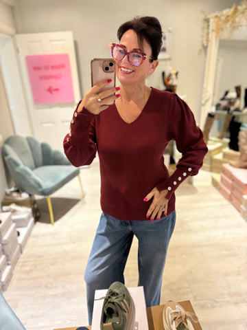 V Neck Button Cuff Jumper