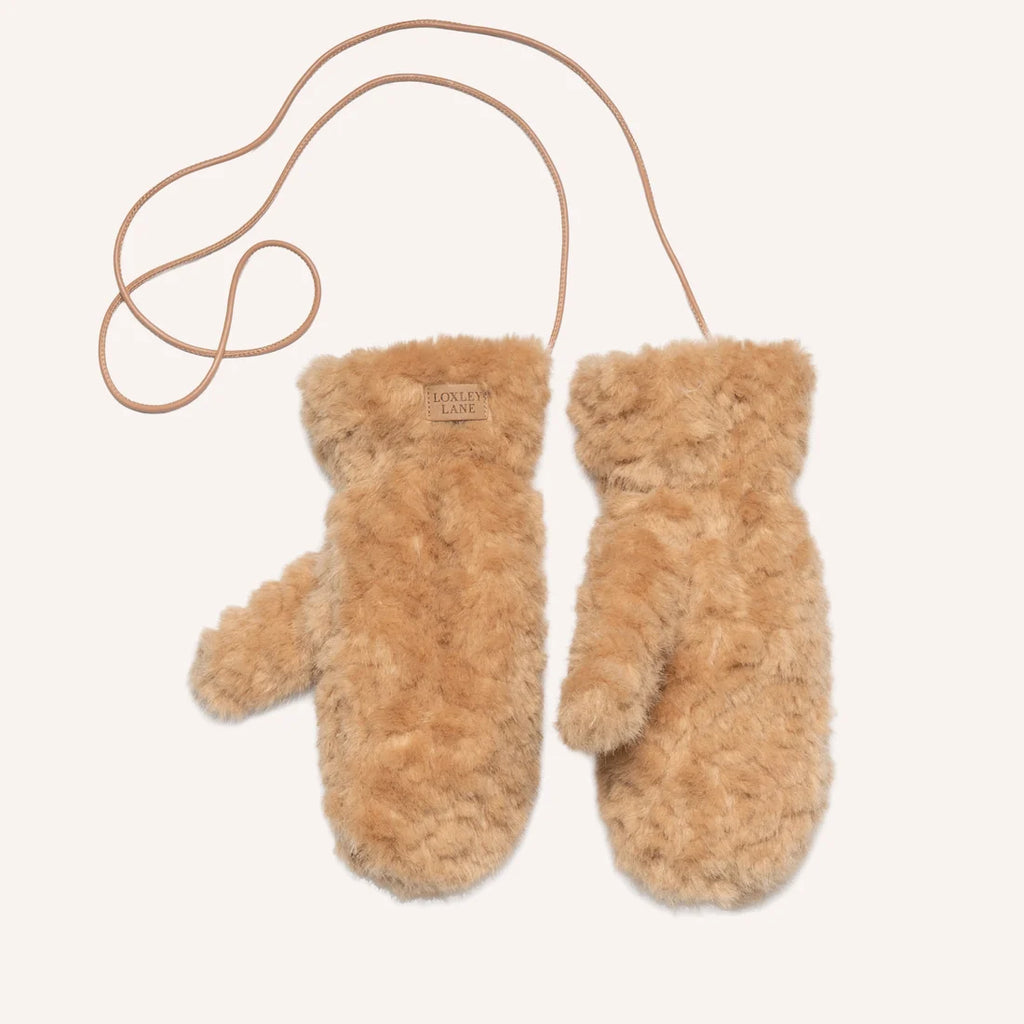 Faux Teddy Fur Mittens With Detachable Strap