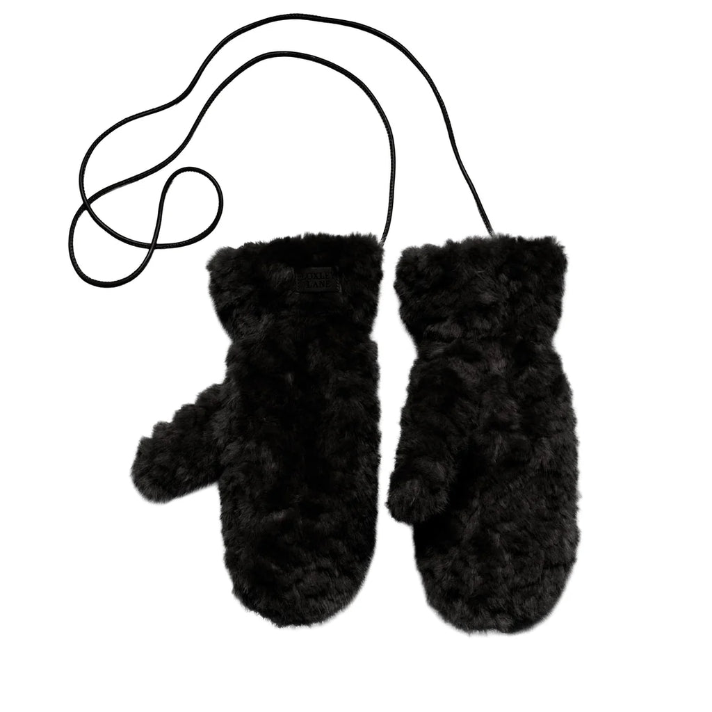Faux Teddy Fur Mittens With Detachable Strap