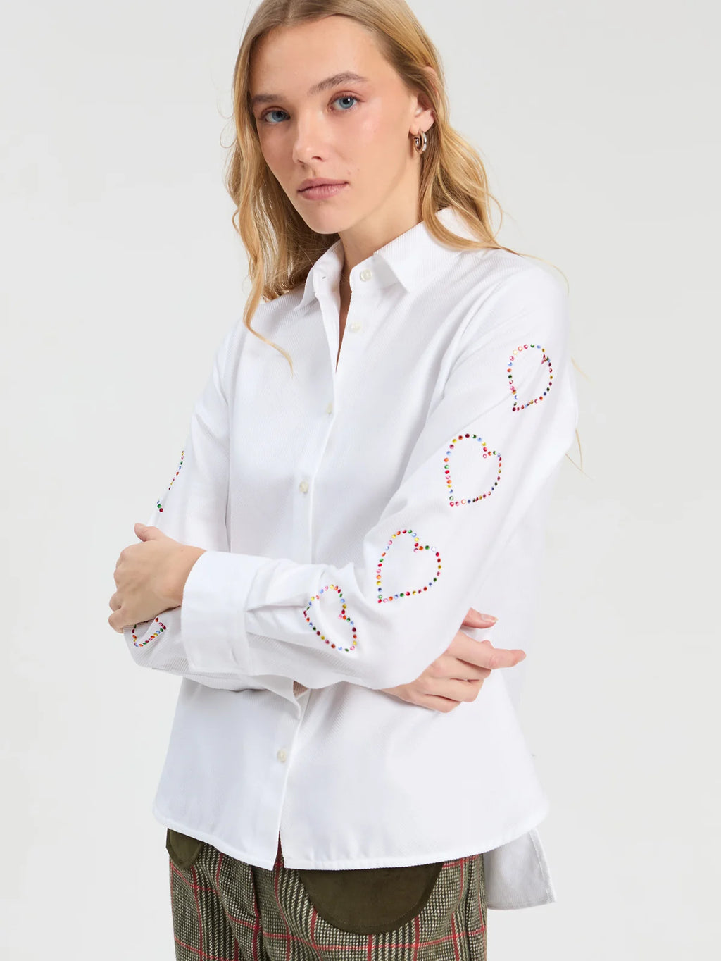 White Heart Rhinestone Shirt