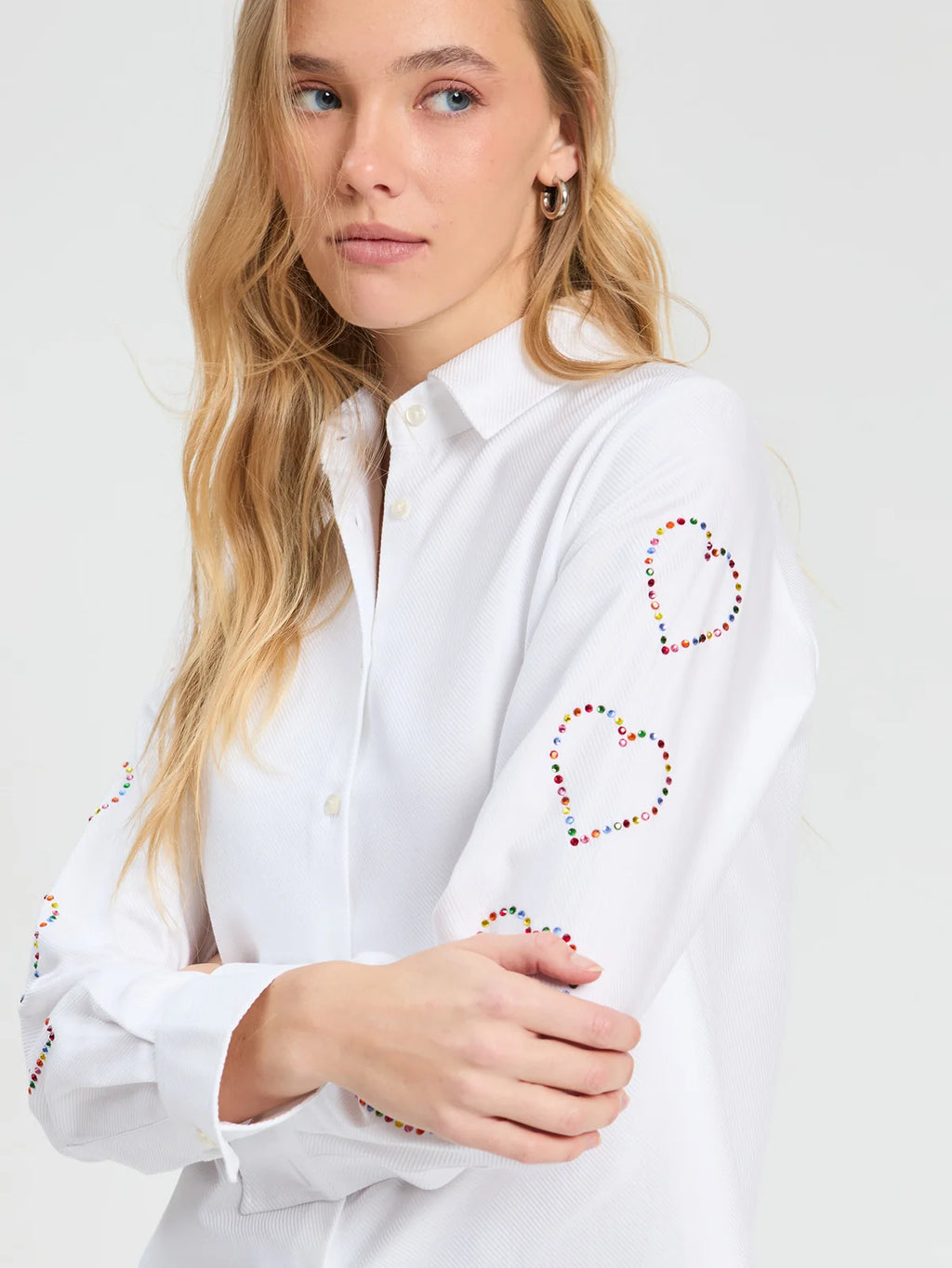 White Heart Rhinestone Shirt