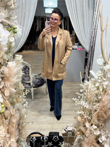 Subtle Snake Faux Leather Longline Blazer