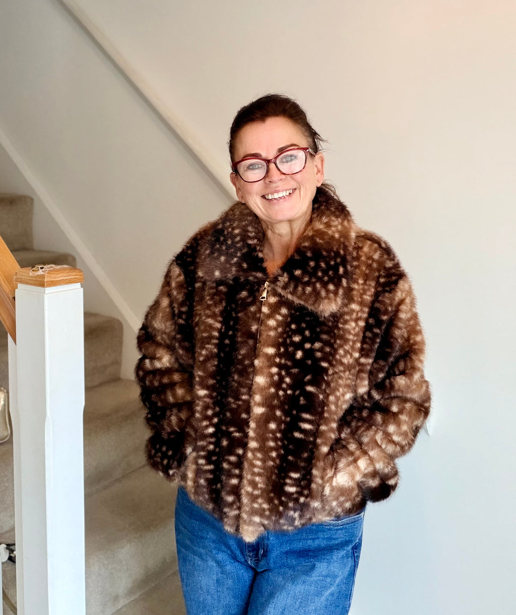 Bambi Print Faux Fur Jacket