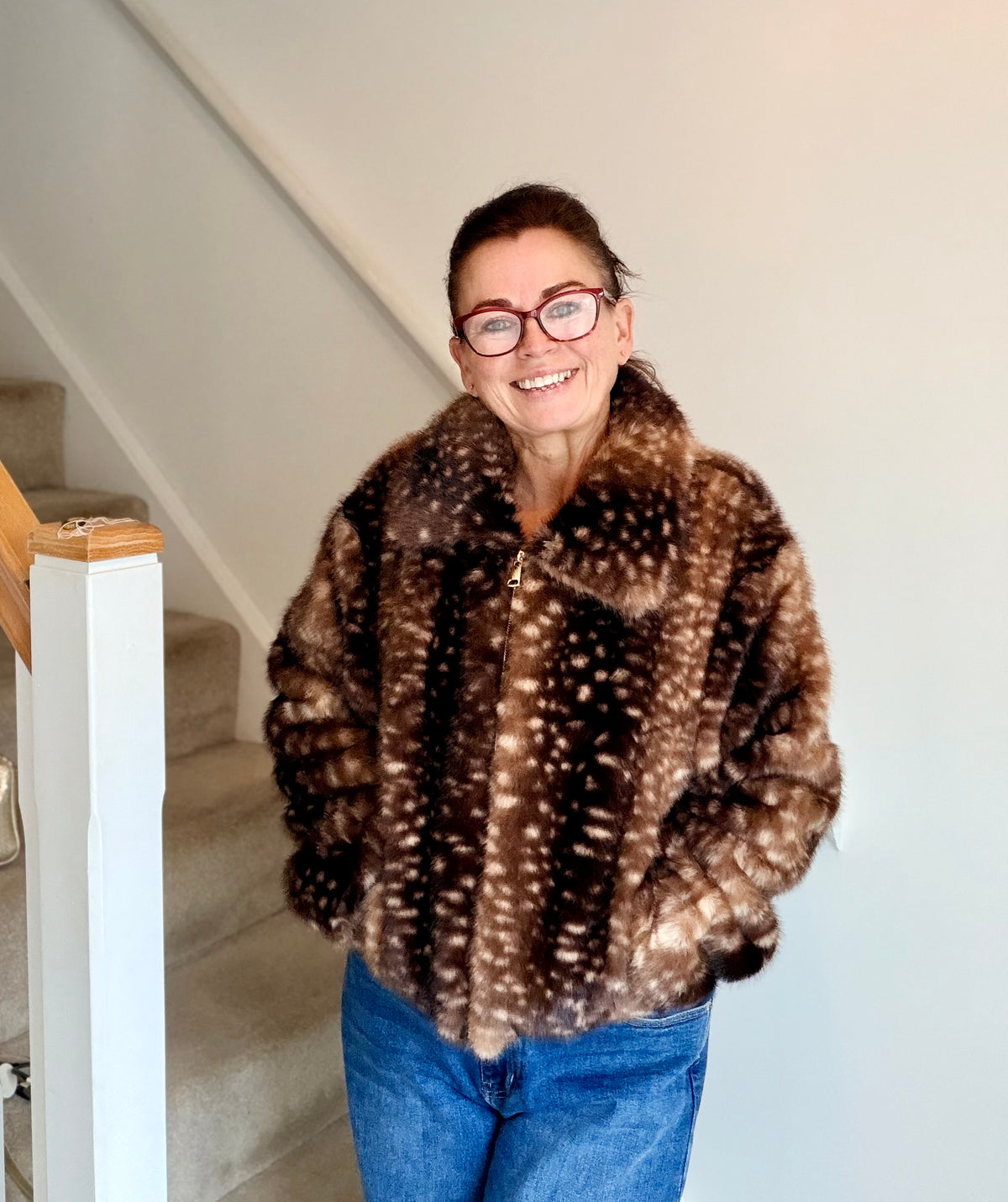 Bambi Print Faux Fur Jacket