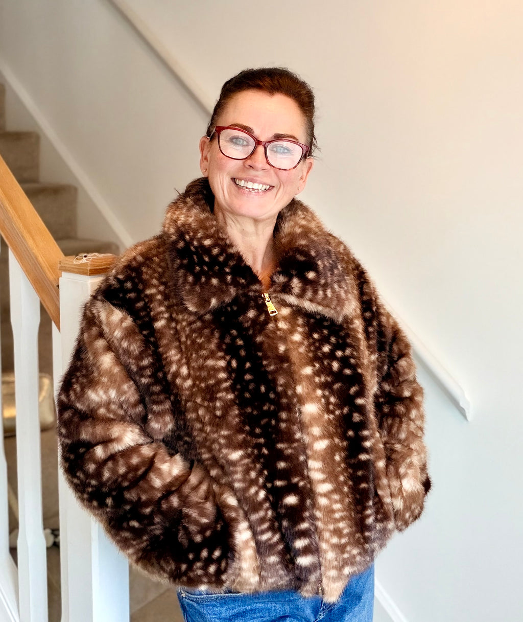 Bambi Print Faux Fur Jacket