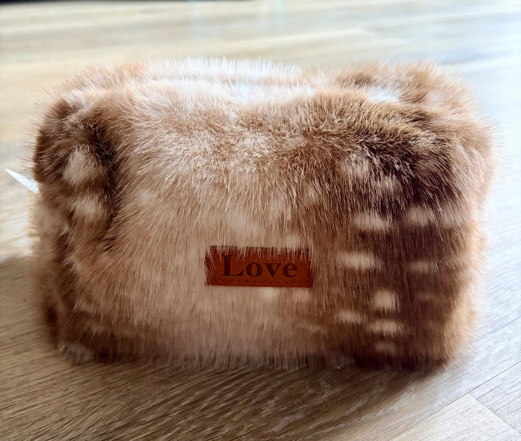 Deer Print Faux Fur Cosmetics Bag