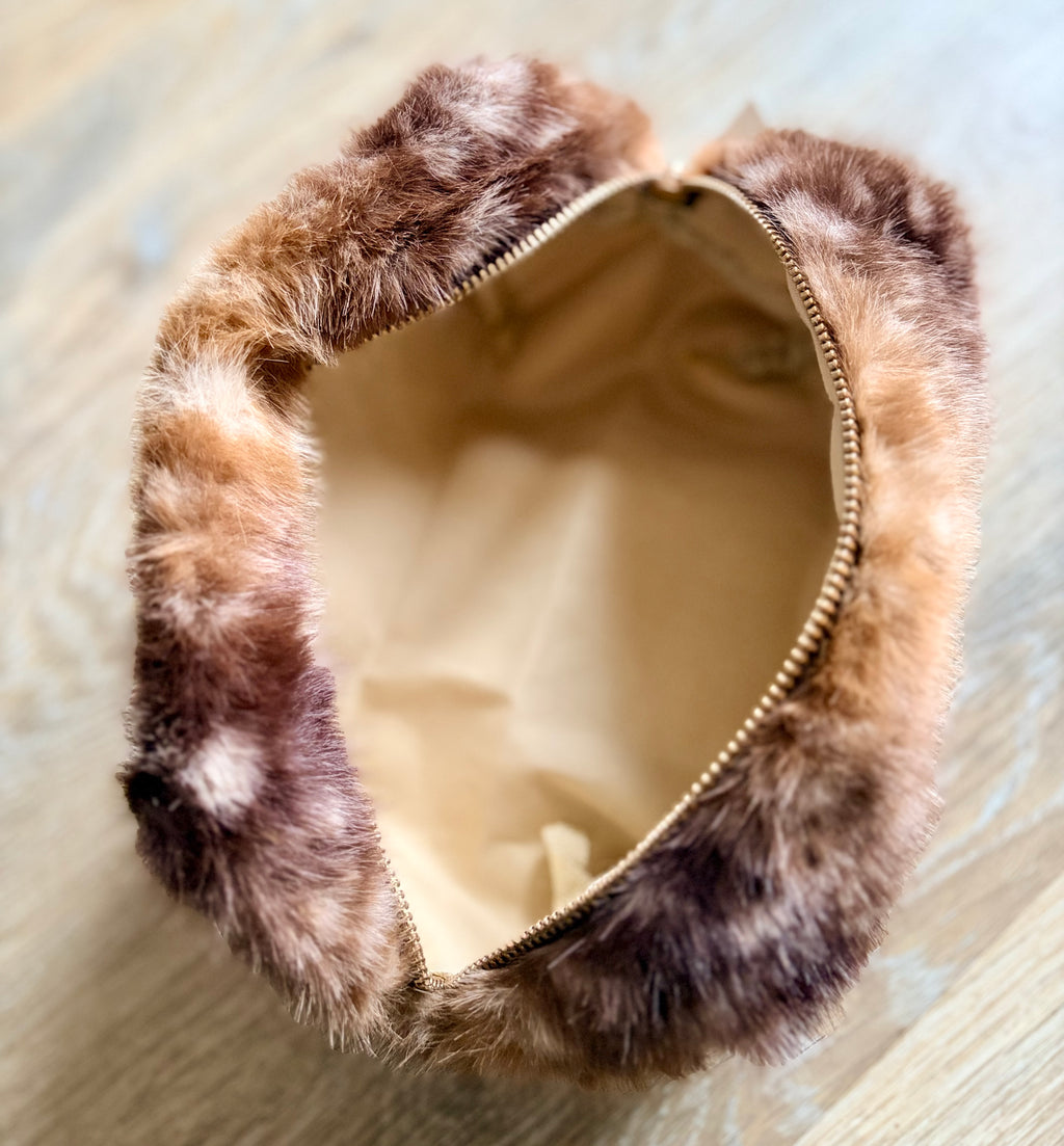 Deer Print Faux Fur Cosmetics Bag