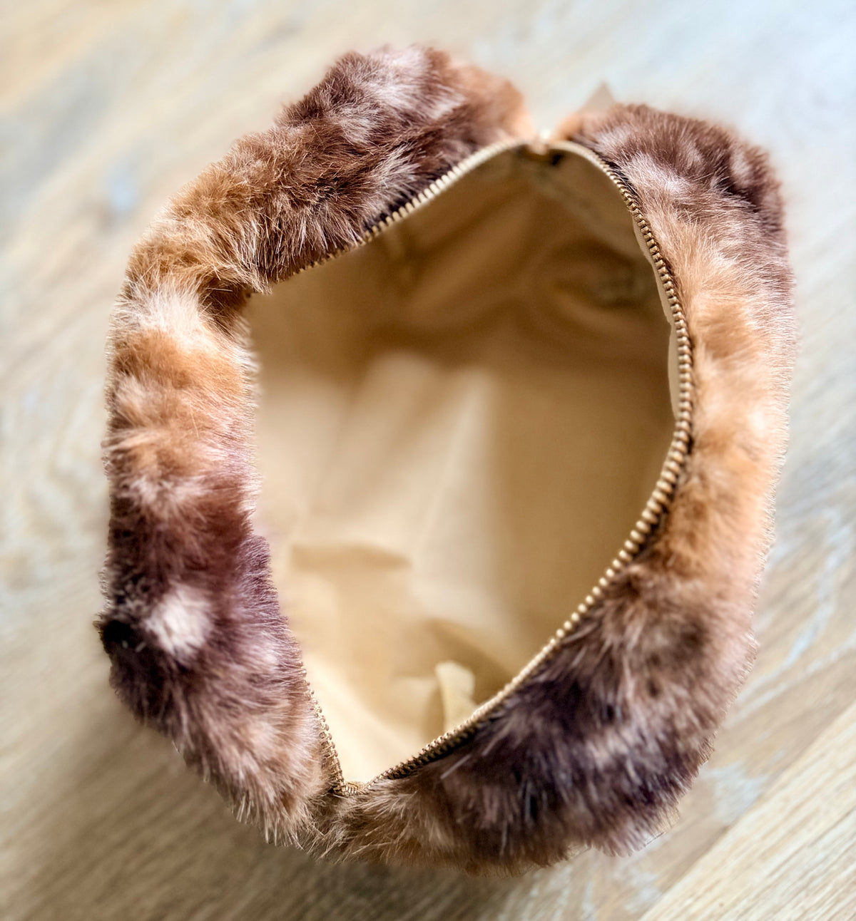 Deer Print Faux Fur Cosmetics Bag