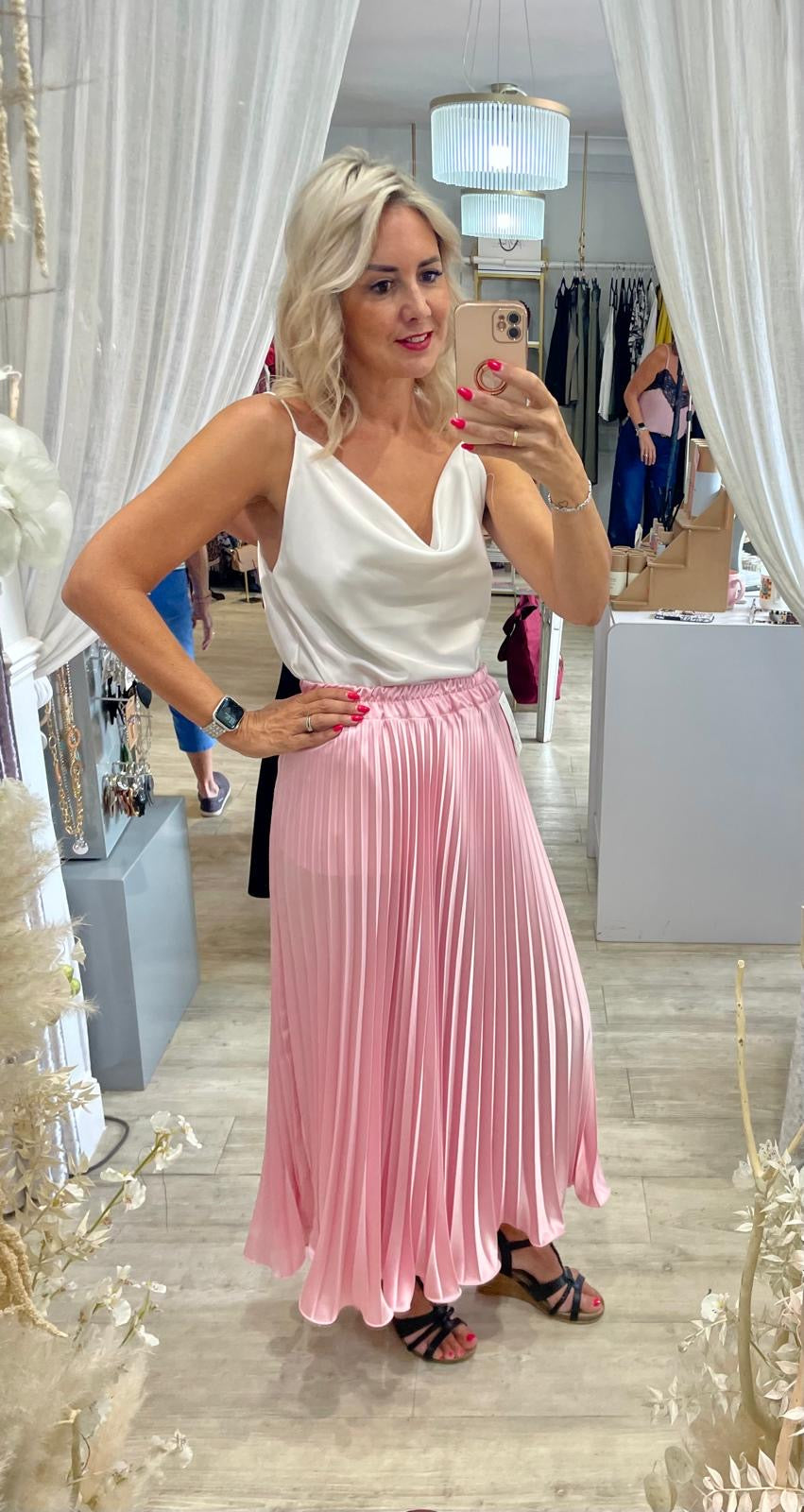 Pleated Satin Summer Skirt