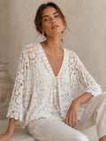 Saffron White Crochet Tie Cardigan