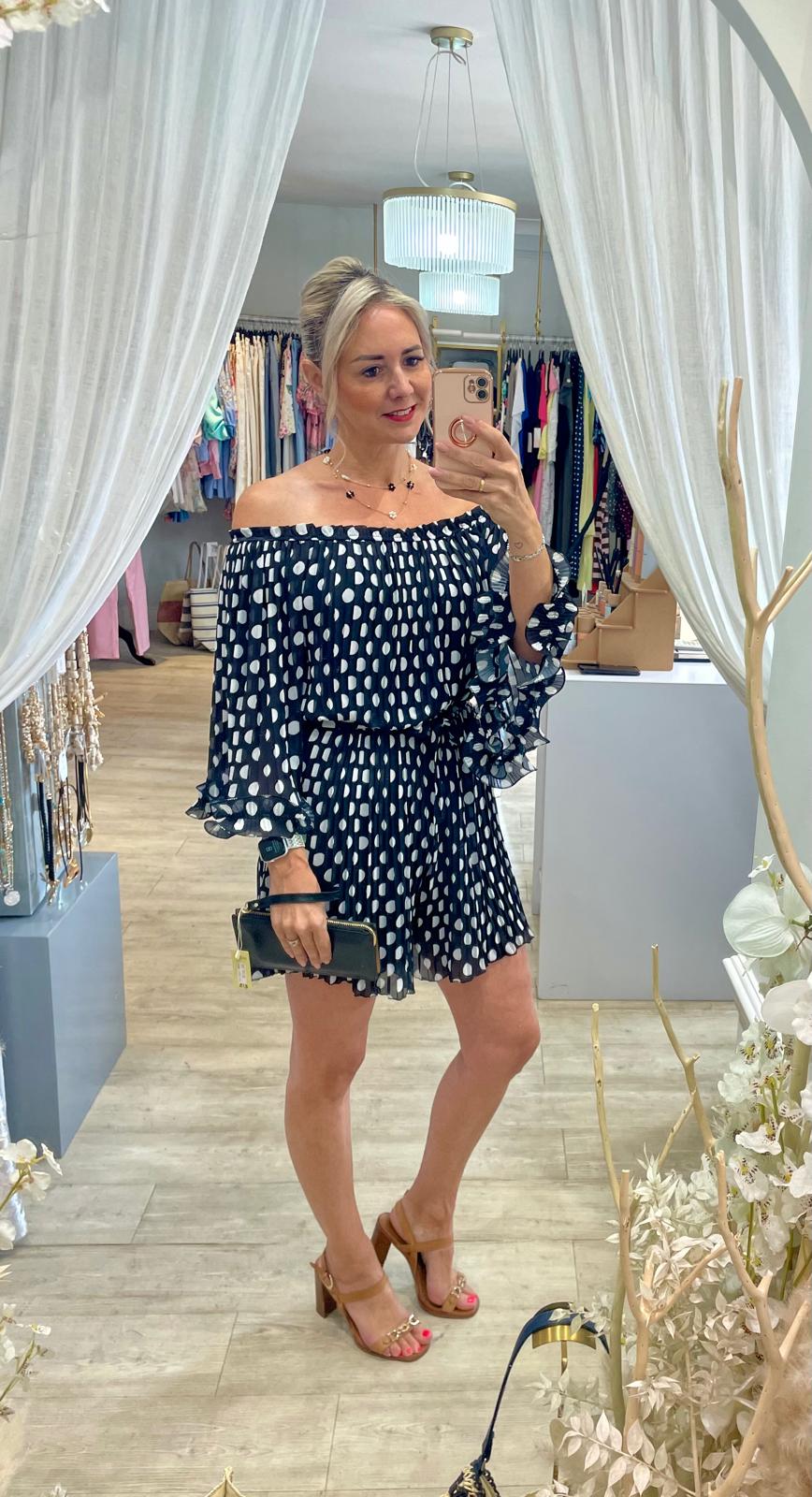Pleated Polka Dot Playsuit