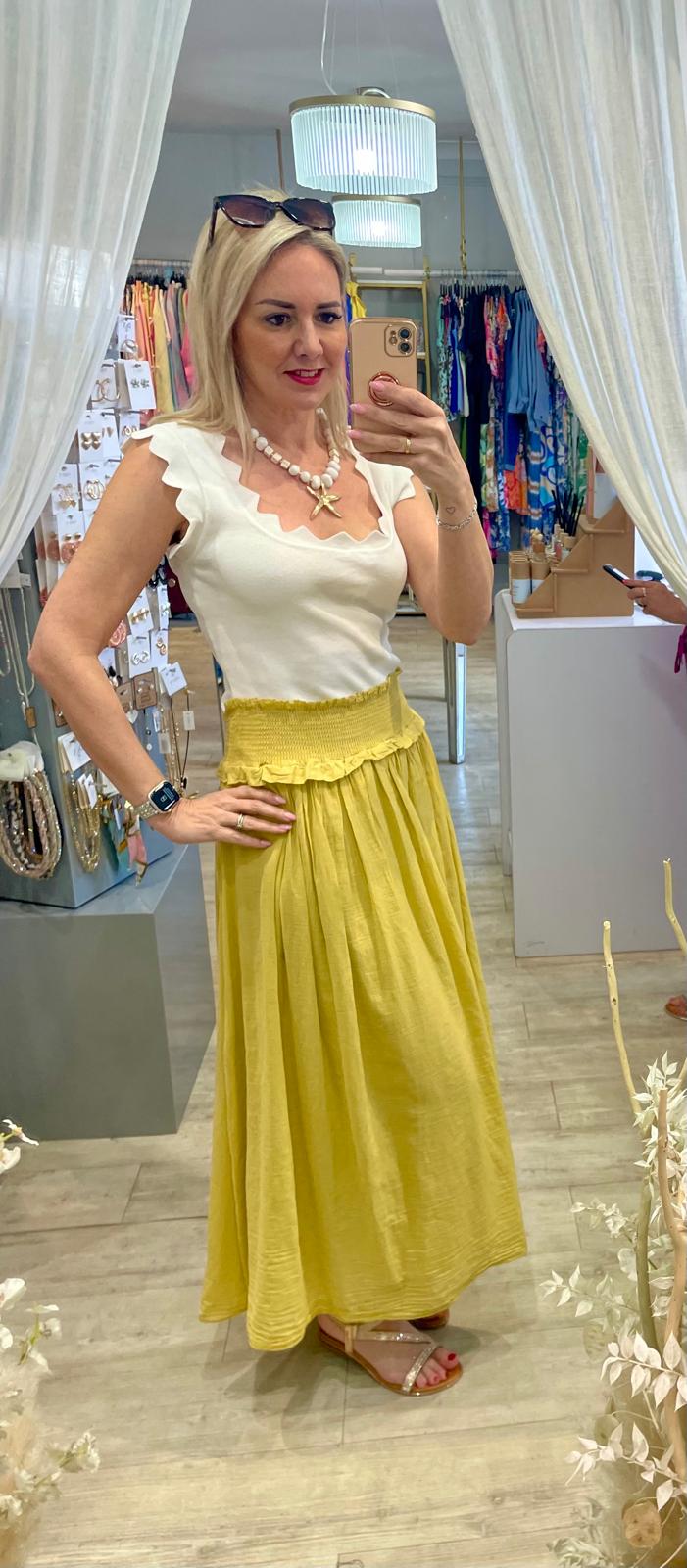 Shirred Waist Maxi Skirt