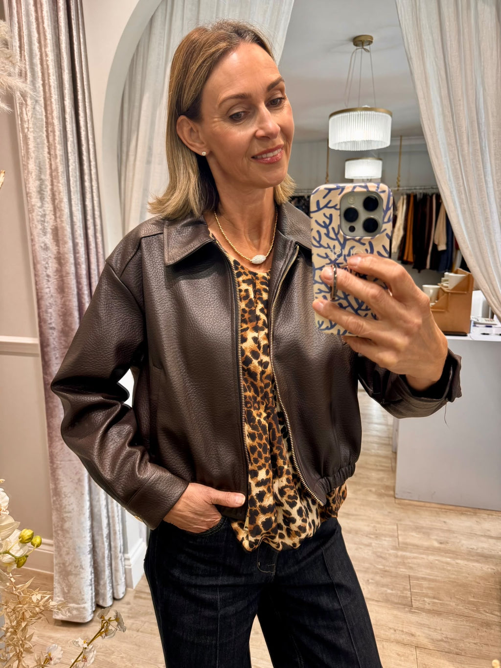 Mia Faux Leather Bomber