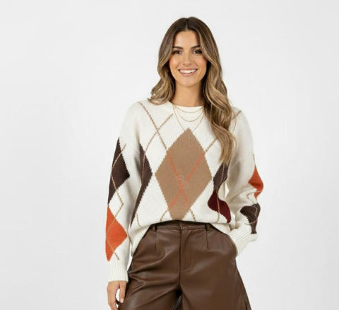 Cream Argyle Jumper