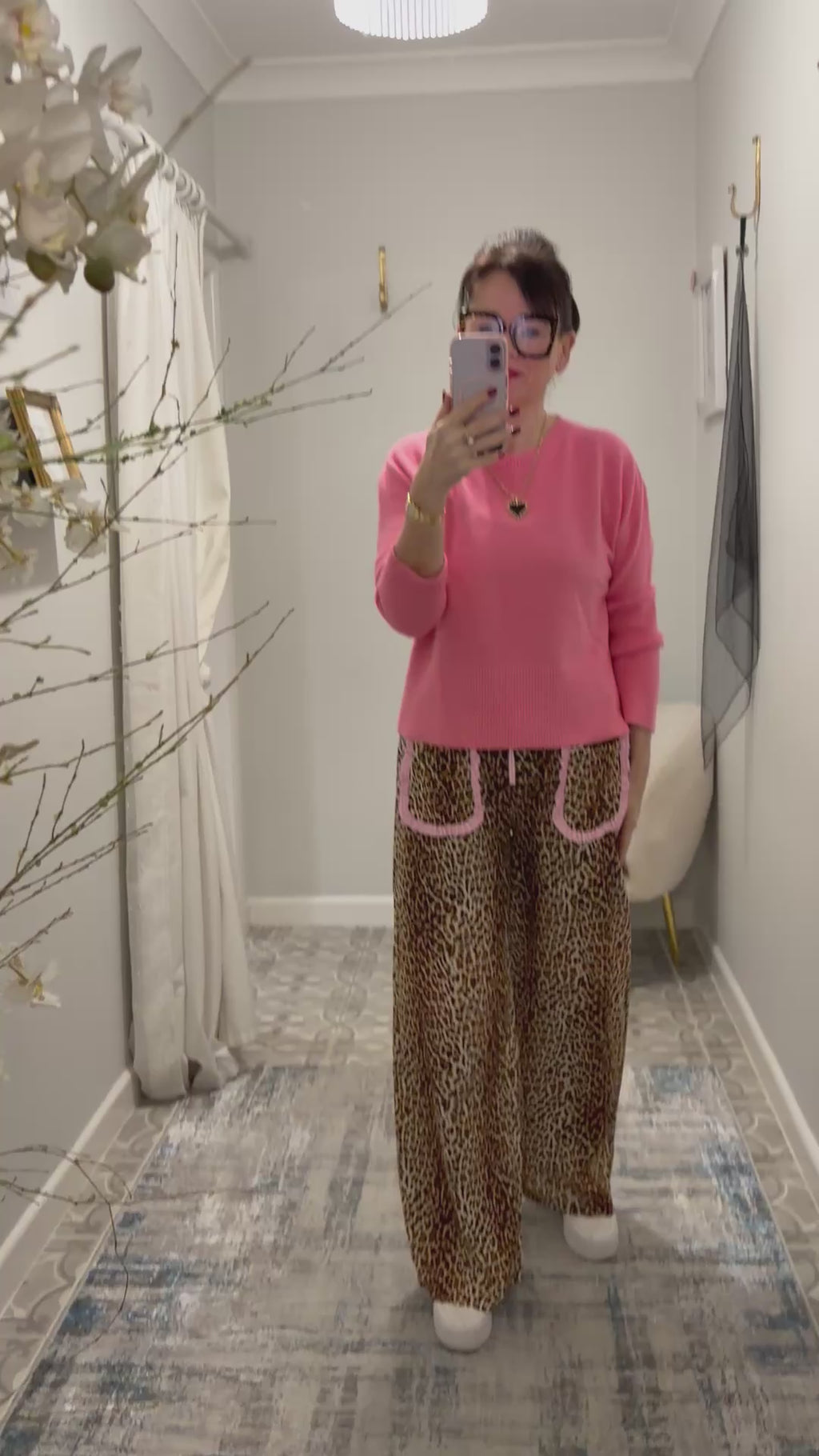 Pink Gingham Leopard Trousers